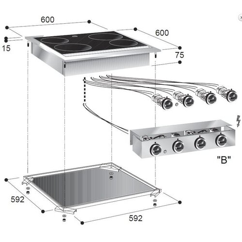 Combisteel Unité de Cuisson | Cuisinière en Céramique 4 Zones | 8,2 kW | 600x600x(H)260mm