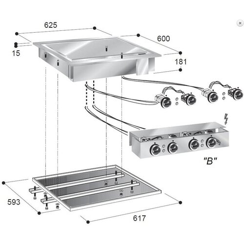 Combisteel Plaque de Cuisson Electrique | Lisse |  Chromé | 3,9 kW | 625x600x(H)181mm
