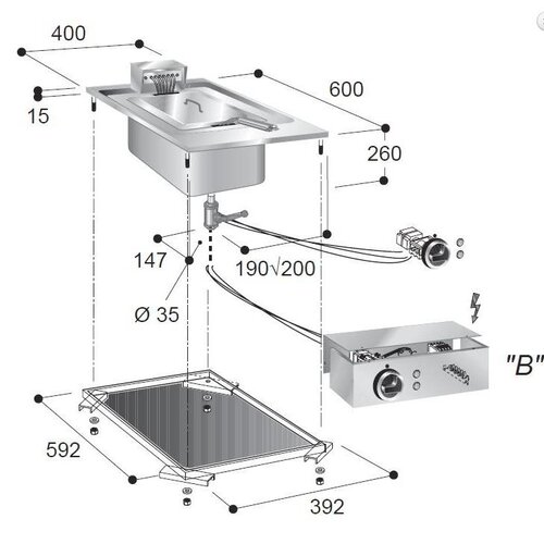Combisteel Friteuse Electrique | 10 Litres | 5,5 kW | avec Robinet de Vidange | 400x600x(H)356mm