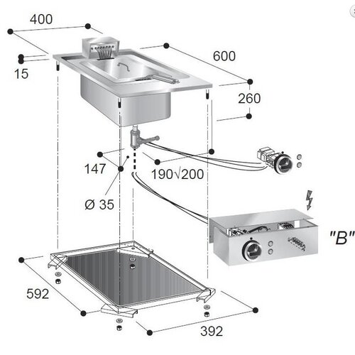 Combisteel Friteuse Electrique | 10 Litres | 7,25 kW | avec Robinet de Vidange | 400x600x(H)356mm