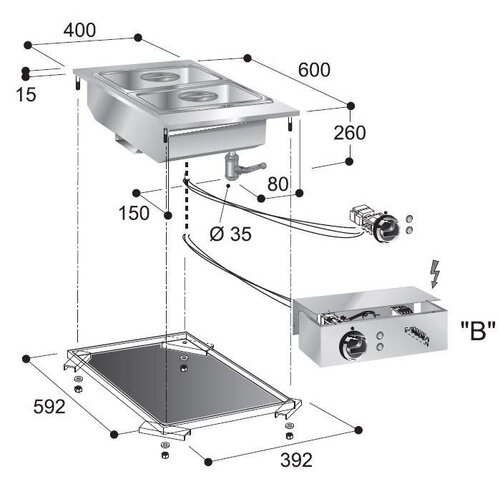 Combisteel Element de Bain-Marie | +30/+90°C | 2 kW | 400x600x(H)260mm