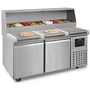 Combisteel Table de Préparation pour Pizza | 2 Portes | avec Vitrine | 460 Litres | 1660x830x(H)1360mm