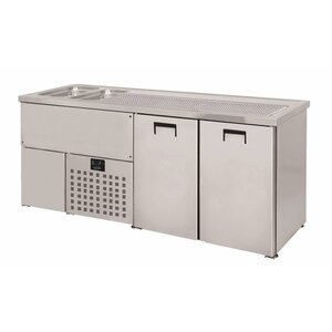 Combisteel Refroidisseur de Bière | 2 Portes | Double Evier à Gauche (300x500mm) | 1950x700x(H)960mm