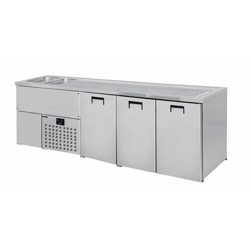 Combisteel Refroidisseur de Bière | 3 Portes | Double Evier à Gauche (300x500mm) | 1950x700x(H)960mm