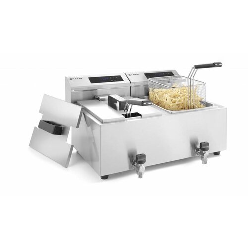 Hendi Friteuse Numérique | Mastercook | 2x 8 Litres | avec Robinet de Vidange |  2x 3,5 kW | 605x515x(H)345mm