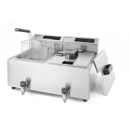 Hendi Friteuse Numérique | Mastercook | 2x 8 Litres | avec Robinet de Vidange |  2x 3,5 kW | 605x515x(H)345mm