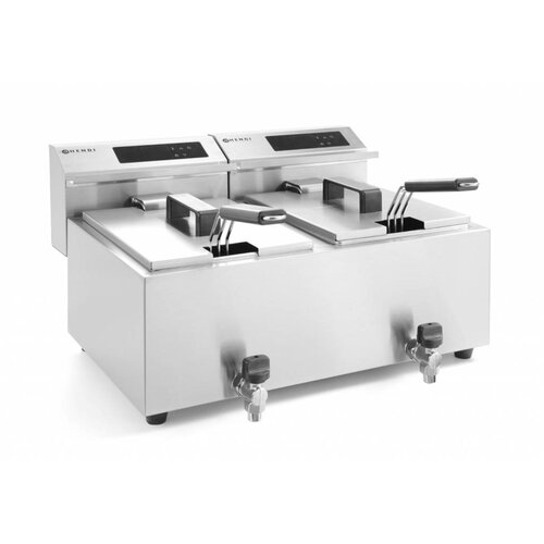 Hendi Friteuse Numérique | Mastercook | 2x 8 Litres | avec Robinet de Vidange |  2x 3,5 kW | 605x515x(H)345mm