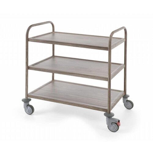 Hendi Chariot de Service | 3 Etagères | Impression Motif Bois | 910x590x(H)950mm