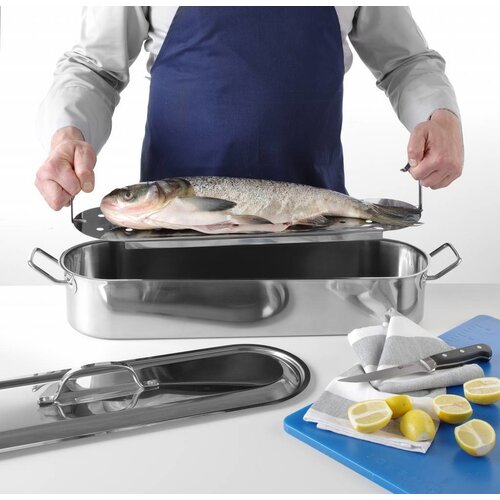 Hendi Pocheuse à Poisson | Inox | avec Plateau Surélevé | 705x185x(H)160mm