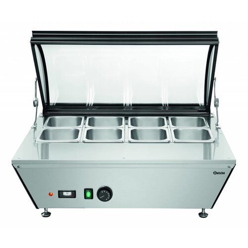 Bartscher Vitrine Chauffante | 8x GN 1/6 | Verre Courbé | 765x610x(H)330mm