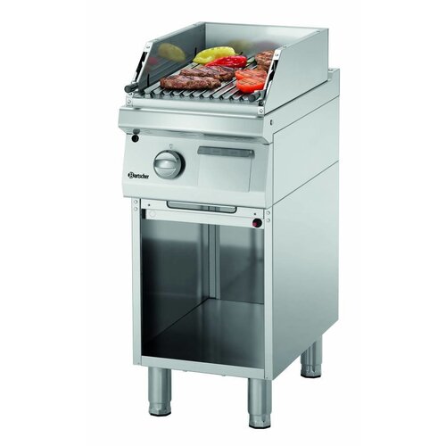 Bartscher Grill à Pierre de Lave | Rainuré | Soubassement Ouvert | 4,5kg de Pierre de Lave | 400x700x(H)850mm