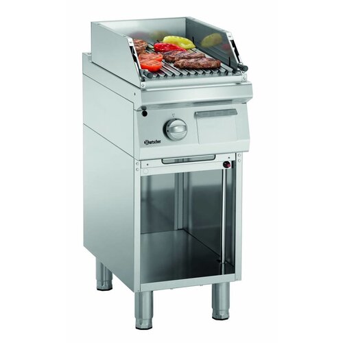 Bartscher Grill à Pierre de Lave | Rainuré | Soubassement Ouvert | 4,5kg de Pierre de Lave | 400x700x(H)850mm