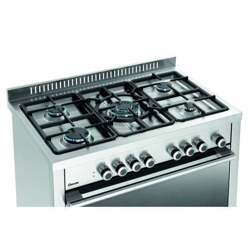 Bartscher Cuisinière à Gaz | avec Four Electrique | 11,3 kW | 5 Zones de Cuisson | 900x600x(H)900mm