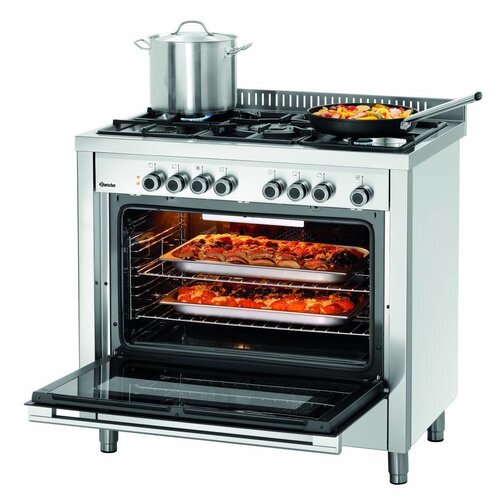 Bartscher Cuisinière à Gaz | avec Four Electrique | 11,3 kW | 5 Zones de Cuisson | 900x600x(H)900mm