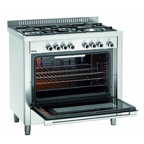 Bartscher Cuisinière à Gaz | avec Four Electrique | 11,3 kW | 5 Zones de Cuisson | 900x600x(H)900mm