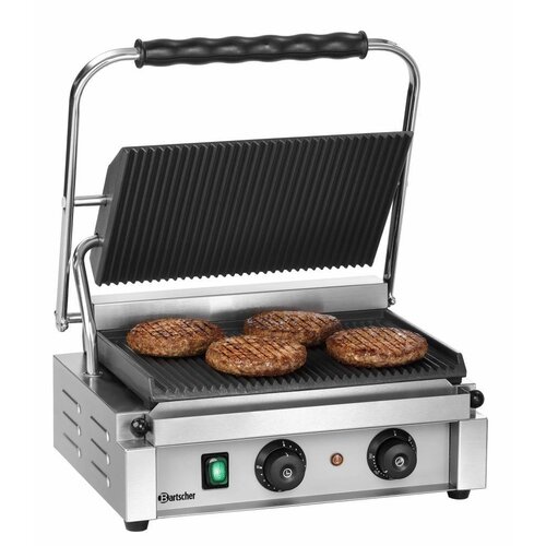 Bartscher Grill Contact Panini-T | Rainuré | Fonte Emaillé | 2,2 kW | 410x400x(H)200mm Bartscher Grill Contact Panini-T | Rainuré | Fonte Emaillé | 2,2 kW | 410x400x(H)200mm