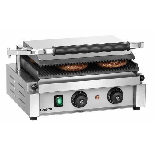 Bartscher Grill Contact Panini-T | Rainuré | Fonte Emaillé | 2,2 kW | 410x400x(H)200mm