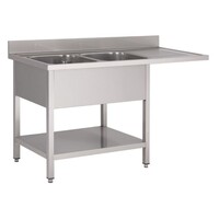 Plonge Inox | avec Etagère Basse | et Emplacement Lave-Vaisselle | Gastro M 2 Bacs à Gauche | 1600 x 700 x 850mm