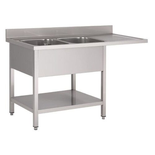 CHRselect Plonge Inox | avec Etagère Basse | et Emplacement Lave-Vaisselle | Gastro M 2 Bacs à Gauche | 1600 x 700 x 850mm