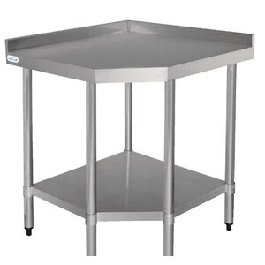 Vogue Table d'Angle Inox + Étagère Basse | 800x600x960(h)mm