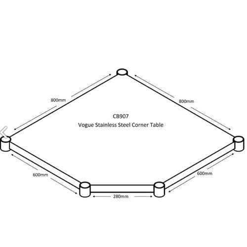 Vogue  Table d'Angle Inox + Étagère Basse | 800x600x960(h)mm