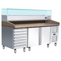 Comptoir à Pizza | Inox | 1 Porte et 7 Tiroirs | 2025x800x1030mm