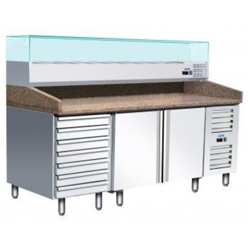 Saro Comptoir à Pizza | Inox | 1 Porte et 7 Tiroirs | 2025x800x1030mm Saro Comptoir à Pizza | Inox | 1 Porte et 7 Tiroirs | 2025x800x1030mm