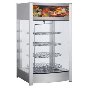 Saro Vitrine Chauffante | Inox | 4 Etagères Tournantes | Porte à l'Arrière | 97 Litres | 460x448x(h)785mm
