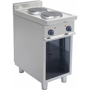 Saro Cuisinière Electrique | 2 Feux | Soubassement Ouvert | 2 x 2,6 KW | Inox | 400V | 400x700x(H)850 mm