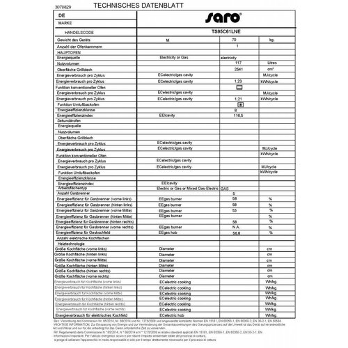 Saro Cuisinière à Gaz sur Four Electrique | 5 Brûleurs | 230V | 900x600x850(h)mm