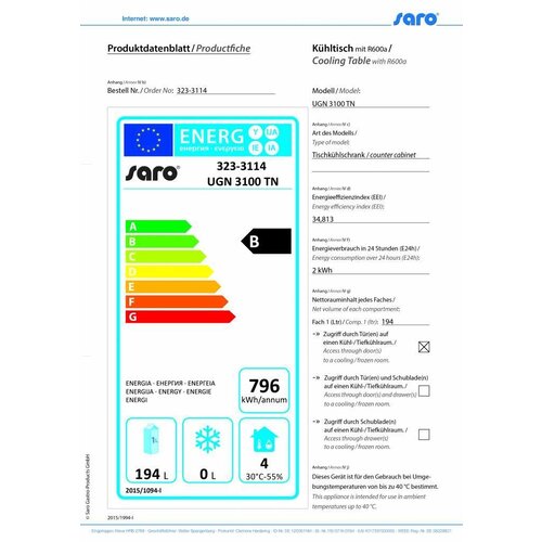 Saro Comptoir Réfrigéré Ventilé | 3 Portes | 317L | 1795x700x650(h)mm
