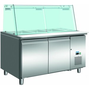 Saro Saladette Réfrigérée | Inox | avec Vitrine en Verre Droit | 3x GN 1/1 + 3x GN 1/6 | 1360x700x1395(h)mm