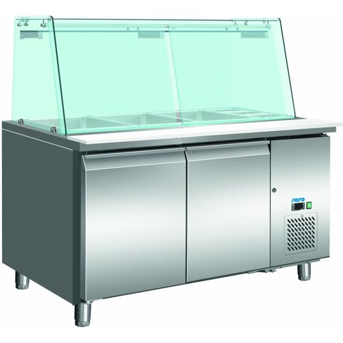 Saro Saladette Réfrigérée | Inox | avec Vitrine en Verre Droit | 3x GN 1/1 + 3x GN 1/6 | 1360x700x1395(h)mm