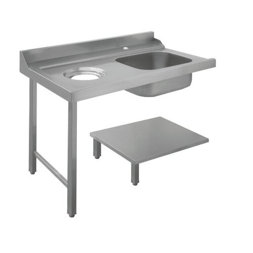 Bartscher Table de Tri | Avec Evier|  À Droite |Avec orifice pour les déchets| Inox 18/10 | 1200X720X(h)850mm