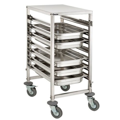 Bartscher Chariot Gastronorm | 4 Roulettes de Direction |2 Roulettes avec Frein | 450x620x(h)1010mm