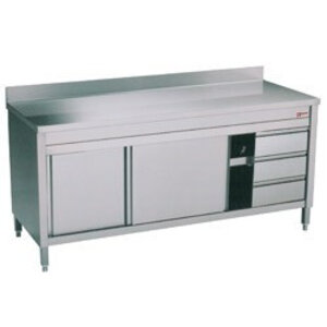 Diamond Armoire 2 Portes Coulissantes | Inox | Rebord Arrière | 3 Tiroirs | 1600x700x(h)900mm