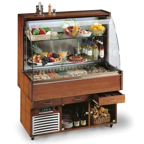 Diamond Meuble Buffet | Vitrine Réfrigérée | Mobile | 4x GN 1/1 | 150mm de Profondeur | Bois Massif | 230V/600W | 1430x750 / 1080x(h)1740mm