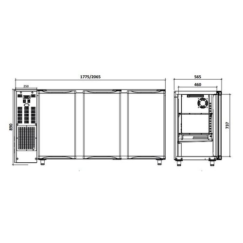 Diamond Arrière Bar | 3 Portes | 579 Litres | 2065x565x(h)890/905mm