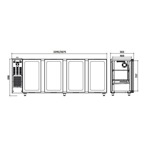 Diamond Arrière Bar | 4 Portes Vitrées | 783 Litres | 2675x565x(h)890/905mm