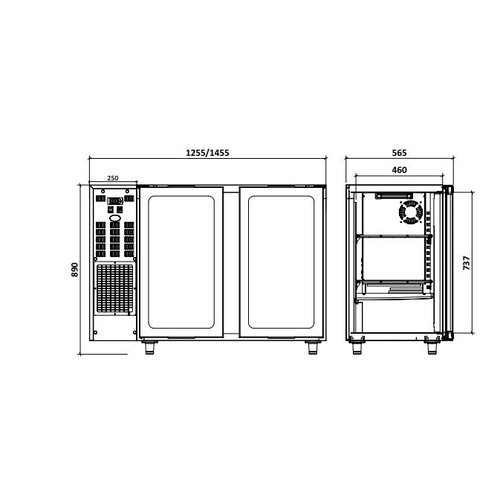 Diamond Arrière Bar | 2 Portes Vitrées| Inox | 375 Litres | 1455x565x(h)890/905mm