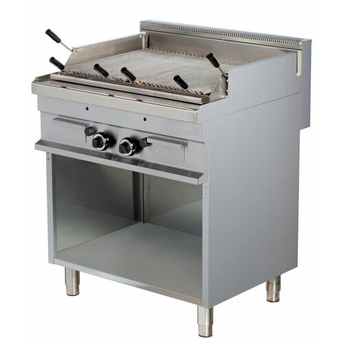 Combisteel Grill à Pierre de Lave | à Gaz | Nervurée | 800x700x(h)900mm