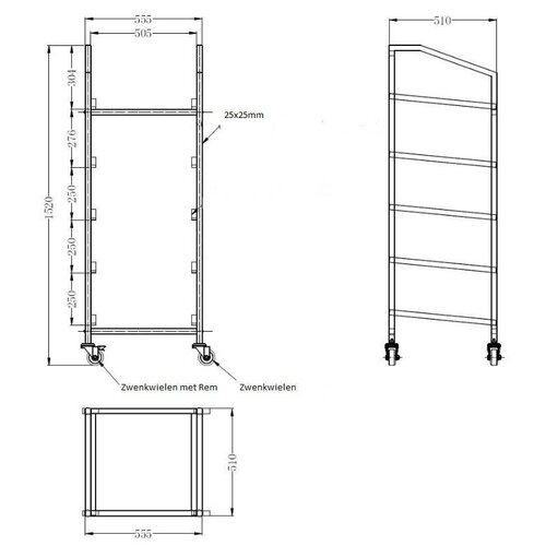 Combisteel Trolley Pour Paniers | de Lavage | 550x510x(h)1520mm