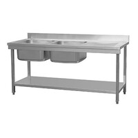 Table de Prélavage | Avec Etagère | 2 Eviers | 1800x700x(h)850mm