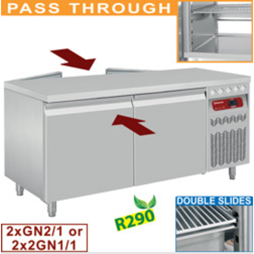 Diamond Table Frigorifique | Double Ouverture | Ventilée | 2x 2 Portes | GN 2/1 | 365L