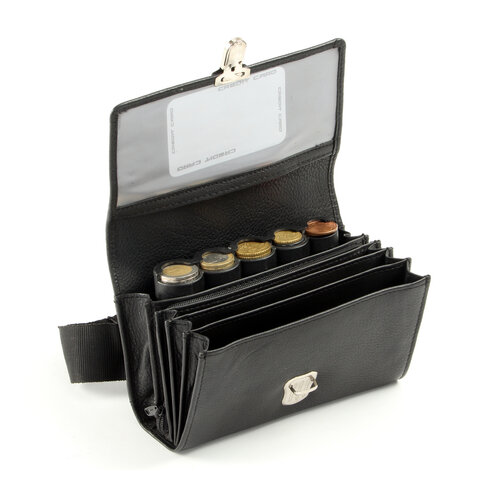 Pavelinni Portefeuille pour Restauration | Cuir | 4 Compartiments + Porte-Monnaie | avec Ceinture en Nylon | 170x130x35mm