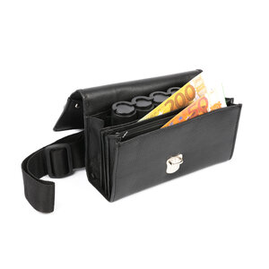 Pavelinni Portefeuille pour Restauration | Cuir | 4 Compartiments + Porte-Monnaie | avec Ceinture en Nylon | 190x120x30mm