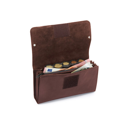 Pavelinni Portefeuille pour Restauration | Marron | Cuir | 4 Compartiments + Porte-Monnaie | avec Ceinture en Nylon | 190x100x20mm