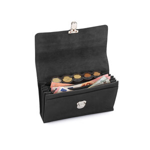 Pavelinni Portefeuille pour Restauration | Cuir | 6 Compartiments + Porte-Monnaie | avec Ceinture en Nylon | 190x40x105mm