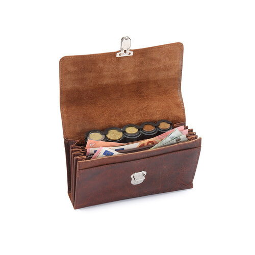 Pavelinni Portefeuille pour Restauration | Marron | Cuir | 6 Compartiments + Porte-Monnaie | avec Ceinture en Nylon | 190x40x105mm