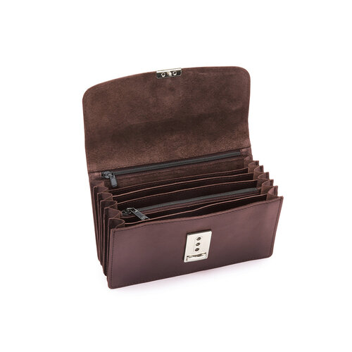 Pavelinni Portefeuille pour Restauration | Marron | Cuir | 6 Compartiments + Porte-Monnaie | avec Ceinture en Nylon | 180x30x100mm